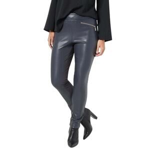 Belle Kim Gravel QVC Gray Faux Leather Front Ponte Knit Pull On Skinny Pants